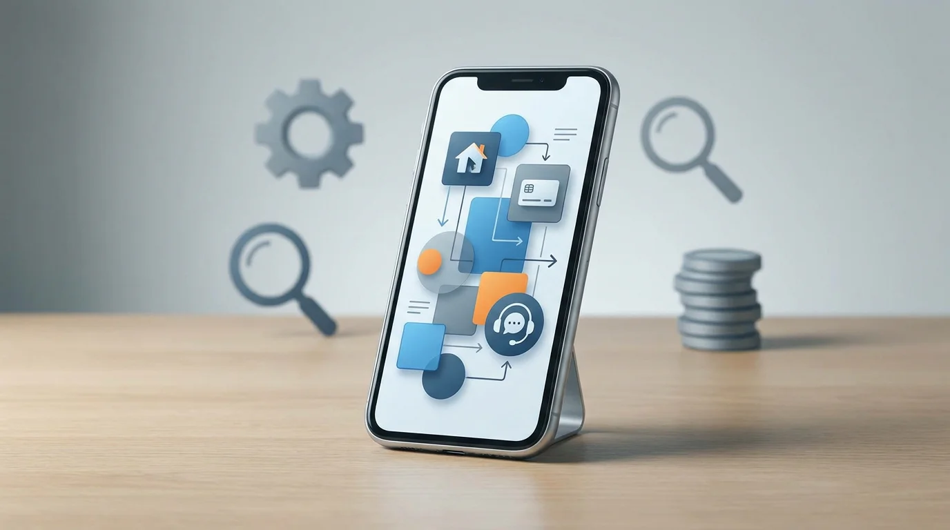 Abstrakte Illustration eines Smartphones mit mobil optimierter Casino-Oberfläche ohne Logo oder echte Benutzeroberfläche
